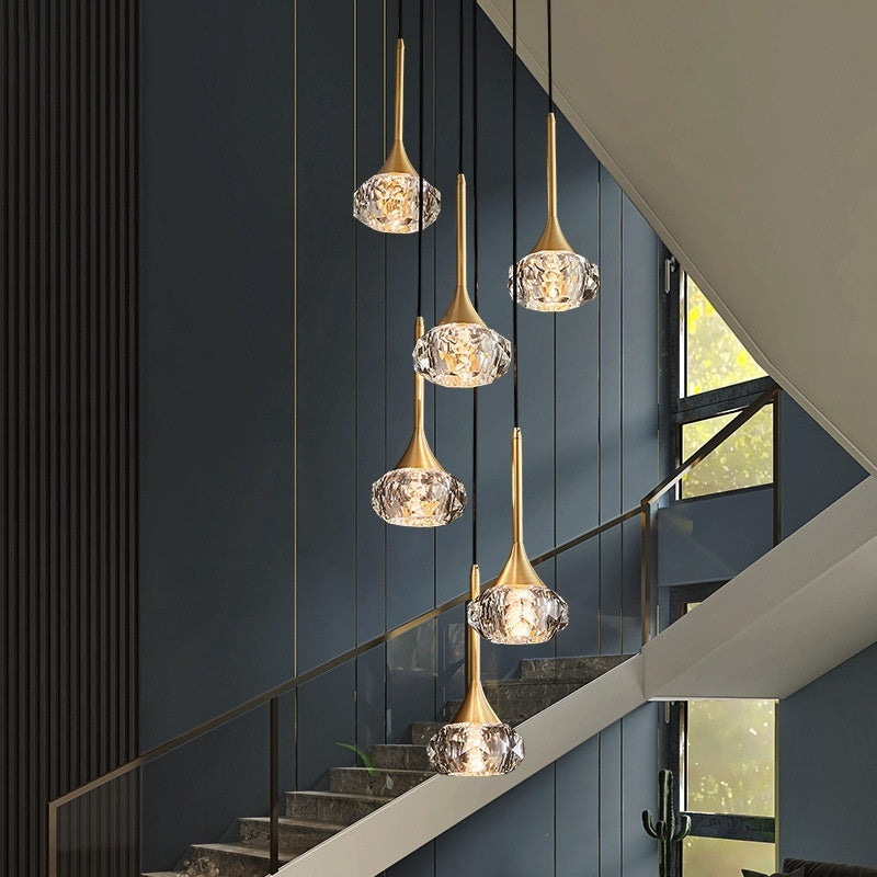 Copper Rotating Stairs Simple Modern Light Luxury Crystal Chandelier